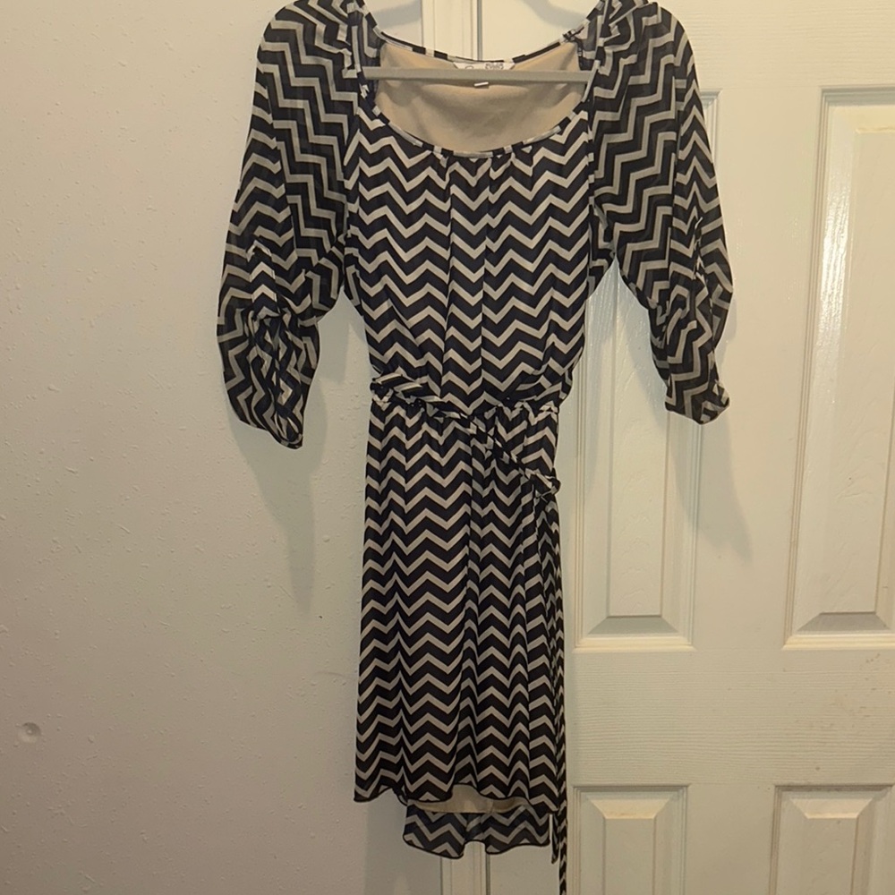 Speechless Blue and Cream Midi Sundress with Square Neck